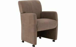 Afbeelding van een Goossens Eetkamerstoel Alex grijs stof met armleuning en met wielen, stijlvol landelijk