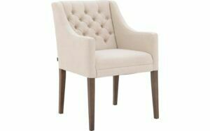 Afbeelding van een Goossens Eetkamerstoel Pearl wit stof met armleuning, stijlvol landelijk