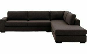 Afbeelding van een Goossens Bank Lucca donkerbruin, stof, 3-zits, stijlvol landelijk met ligelement rechts