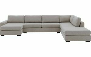 Afbeelding van een Goossens Bank Lucca grijs, stof, 3-zits, stijlvol landelijk met ligelement rechts