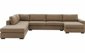 Afbeelding van een Goossens Bank Lucca bruin, stof, 3-zits, stijlvol landelijk met ligelement links