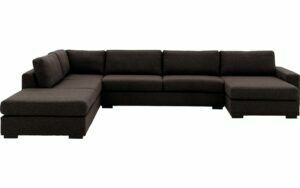 Afbeelding van een Goossens Bank Lucca donkerbruin, stof, 3-zits, stijlvol landelijk met ligelement links