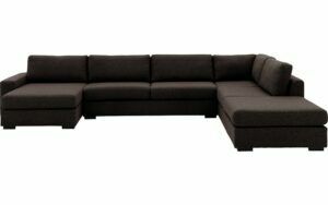 Afbeelding van een Goossens Bank Lucca donkerbruin, stof, 3-zits, stijlvol landelijk met ligelement rechts