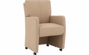 Afbeelding van een Goossens Eetkamerstoel Leen wit leer met armleuning en met wielen, stijlvol landelijk