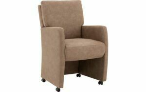 Afbeelding van een Goossens Eetkamerstoel Leen bruin micro leer met armleuning en met wielen, stijlvol landelijk