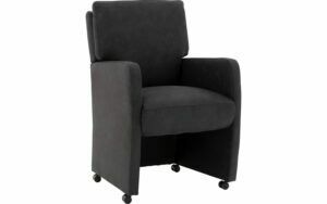 Afbeelding van een Goossens Eetkamerstoel Leen antraciet microvezel met armleuning en met wielen, stijlvol landelijk