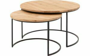 Afbeelding van een Goossens Salontafel Iras rond, hout eiken blank, modern design, 75 x 45 x 75 cm