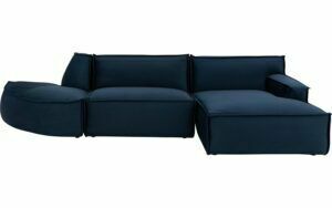 Afbeelding van een Goossens Bank Jim blauw, stof, urban industrieel met chaise longue rechts
