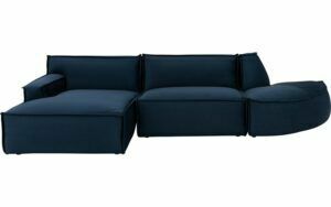 Afbeelding van een Goossens Bank Jim blauw, stof, urban industrieel met chaise longue links
