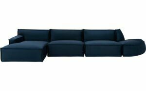 Afbeelding van een Goossens Bank Jim blauw, stof, urban industrieel met chaise longue links