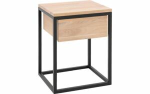 Afbeelding van een Goossens Nachtkastje Lord, Metaal ral 9005 zwart, met lade en bovenblad massief eik, 40 x 35 x 57 cm hoog
