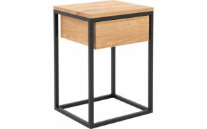 Afbeelding van een Goossens Nachtkastje Lord, Metaal ral 9005 zwart, met lade en bovenblad massief eik, 40 x 35 x 57 cm hoog