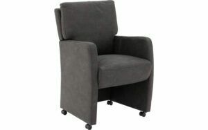 Afbeelding van een Goossens Eetkamerstoel Leen antraciet micro leer met armleuning en met wielen, stijlvol landelijk