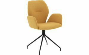 Afbeelding van een Goossens Eetkamerstoel Hera geel stof met armleuning, modern design