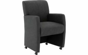 Afbeelding van een Goossens Eetkamerstoel Alex antraciet microvezel met armleuning en met wielen, stijlvol landelijk