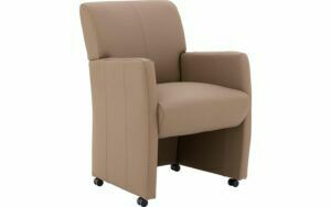 Afbeelding van een Goossens Eetkamerstoel Alex groen leer met armleuning en met wielen, stijlvol landelijk