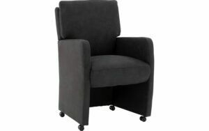 Afbeelding van een Goossens Eetkamerstoel Leen antraciet microvezel met armleuning en met wielen, stijlvol landelijk