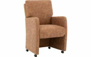 Afbeelding van een Goossens Eetkamerstoel Leen bruin microvezel met armleuning en met wielen, stijlvol landelijk