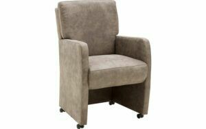 Afbeelding van een Goossens Eetkamerstoel Leen bruin microvezel met armleuning en met wielen, stijlvol landelijk