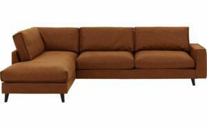 Afbeelding van een Goossens Bank Jonas cognac, micro leer, 3,5-zits, urban industrieel met ligelement links