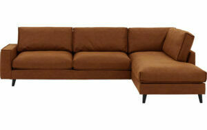 Afbeelding van een Goossens Bank Jonas cognac, micro leer, 3,5-zits, urban industrieel met ligelement rechts