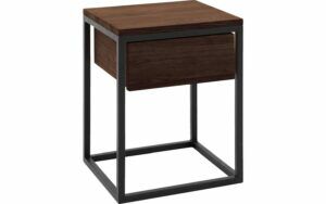 Afbeelding van een Goossens Nachtkastje Lord, Metaal ral 9005 zwart, met lade en bovenblad massief eik, 40 x 35 x 57 cm hoog