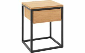 Afbeelding van een Goossens Nachtkastje Lord, Metaal ral 9005 zwart, met lade en bovenblad massief eik, 40 x 35 x 57 cm hoog