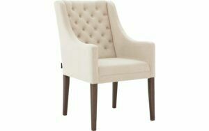 Afbeelding van een Goossens Eetkamerstoel Pearl beige velvet stof met armleuning, stijlvol landelijk