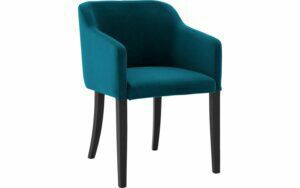 Afbeelding van een Goossens Eetkamerstoel Peda blauw velvet stof met armleuning, elegant chic