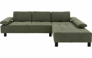 Afbeelding van een Goossens Bank Alvin groen, stof, 3-zits, modern design met chaise longue rechts