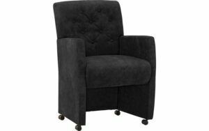 Afbeelding van een Goossens Eetkamerstoel Oliver antraciet microvezel met armleuning en met wielen, stijlvol landelijk