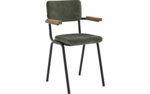 Afbeelding van een Goossens Eetkamerstoel Chaplin groen velvet stof met armleuning, urban industrieel