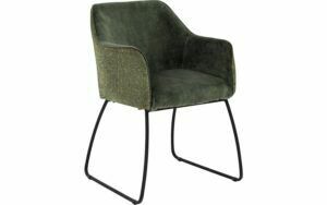 Afbeelding van een Goossens Eetkamerstoel Lisbet groen stof met armleuning, elegant chic
