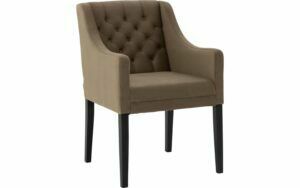 Afbeelding van een Goossens Eetkamerstoel Pearl bruin velvet stof met armleuning, stijlvol landelijk