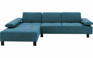 Afbeelding van een Goossens Bank Alvin blauw, stof, 3-zits, modern design met chaise longue links