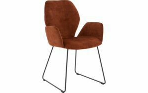 Afbeelding van een Goossens Eetkamerstoel Hera koper velvet stof met armleuning, modern design