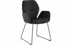 Afbeelding van een Goossens Eetkamerstoel Hera antraciet velvet stof met armleuning, modern design