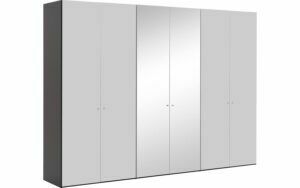 Afbeelding van een Goossens Kledingkast Easy Storage Ddk, Kledingkast 304 cm breed, 220 cm hoog, 4x glas draaideur en 2x spiegel draaideur midden