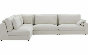 Afbeelding van een Goossens Hoekbank Odette wit, stof, 1,5-zits, stijlvol landelijk