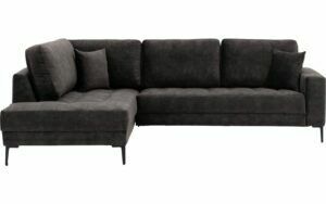 Afbeelding van een Goossens Bank Coco zwart, stof, 3-zits, stijlvol landelijk met ligelement links