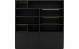 Afbeelding van een Goossens Buffetkast Barcelona, 4 deuren 9 open vakken, zwart eiken, 208 x 212 x 45 cm, stijlvol landelijk