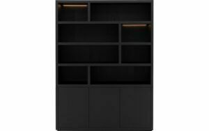 Afbeelding van een Goossens Buffetkast Barcelona, 3 deuren 8 open vakken, zwart eiken, 158 x 212 x 45 cm, stijlvol landelijk