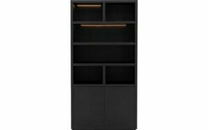 Afbeelding van een Goossens Buffetkast Barcelona, 2 deuren 6 open vakken, zwart eiken, 108 x 212 x 45 cm, stijlvol landelijk