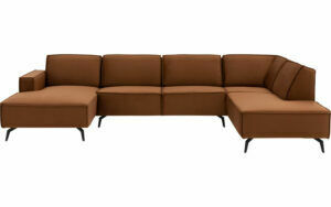 Afbeelding van een Goossens Hoekbank Hercules bruin, stof, 2,5-zits, modern design met ligelement rechts