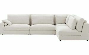 Afbeelding van een Goossens Hoekbank Odette beige, stof, 1,5-zits, stijlvol landelijk