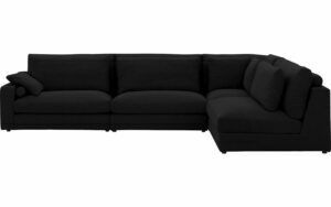 Afbeelding van een Goossens Hoekbank Odette zwart, stof, 1,5-zits, stijlvol landelijk