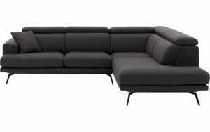 Afbeelding van een Goossens Hoekbank Viggo donkerbruin, stof, 2,5-zits, modern design met ligelement rechts