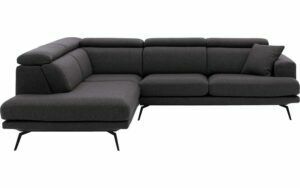 Afbeelding van een Goossens Hoekbank Viggo donkerbruin, stof, 2,5-zits, modern design met ligelement links