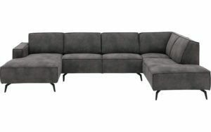 Afbeelding van een Goossens Hoekbank Hercules donkergrijs, microvezel, 2-zits, modern design met ligelement rechts