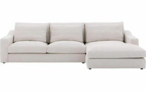 Afbeelding van een Goossens Hoekbank Odette wit, stof, 2,5-zits, stijlvol landelijk met chaise longue rechts